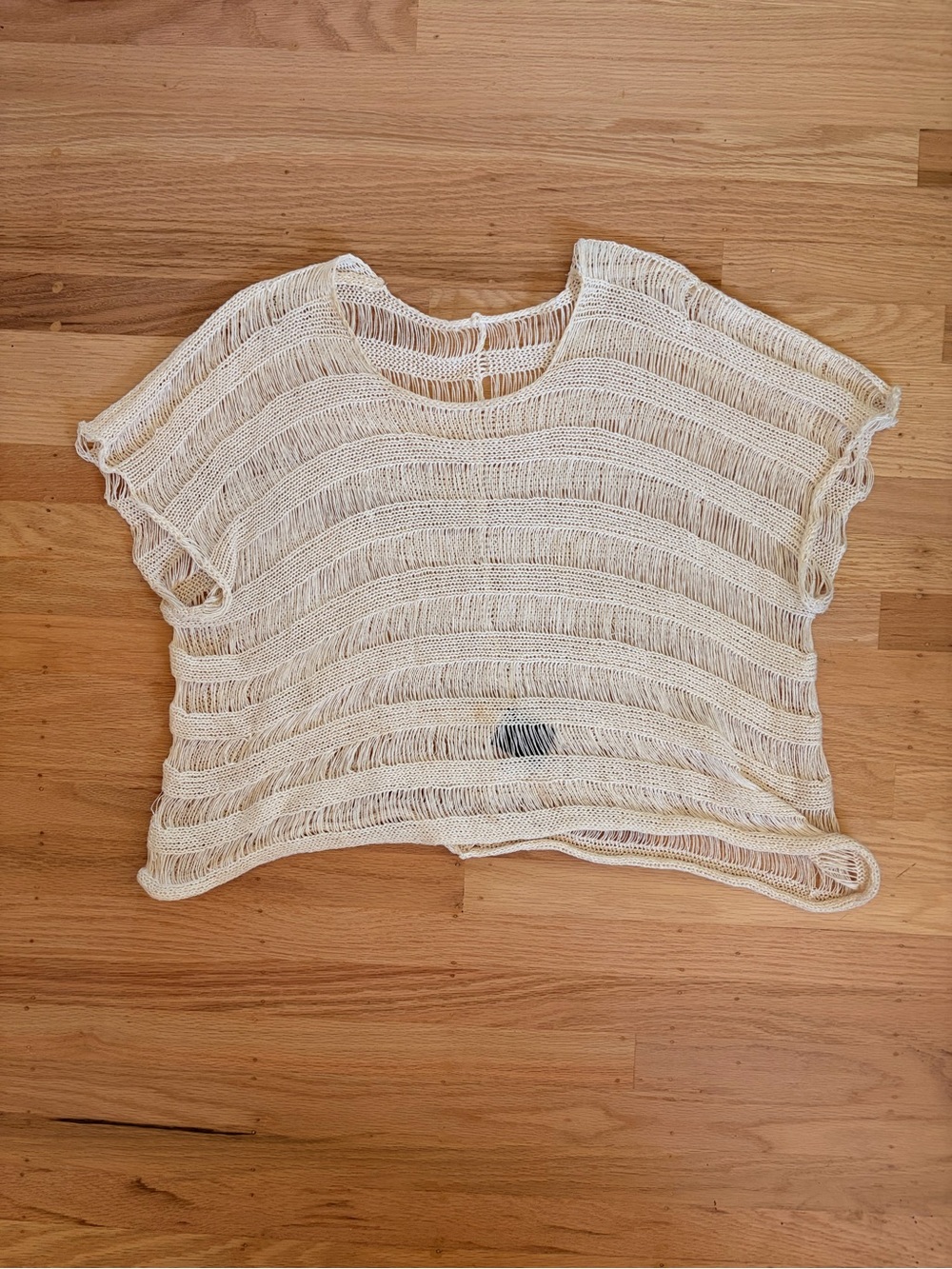 Paper Temples Astoria Cream Open Knit Cropped Drop Shoulder Sweater Top